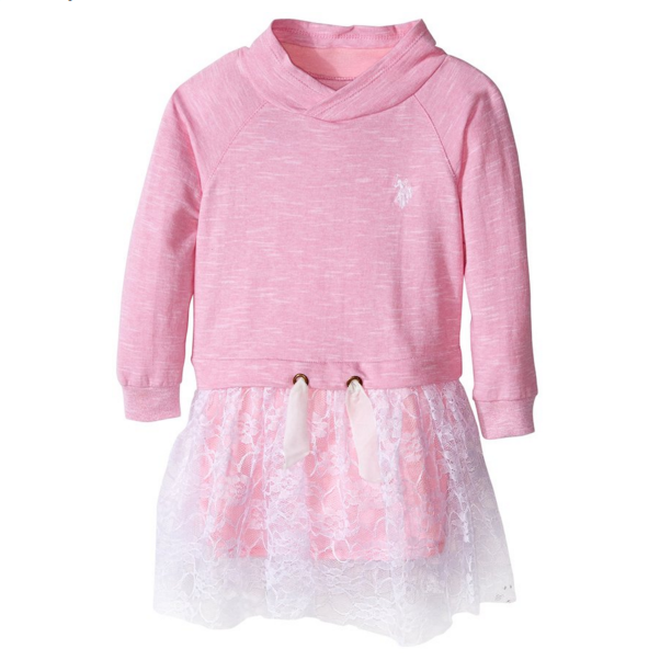 U.S. POLO ASSN. Little Girls' French Terry Mock Neck and Neon Lace Dress, Prism Pink, 2T, Only $6.76