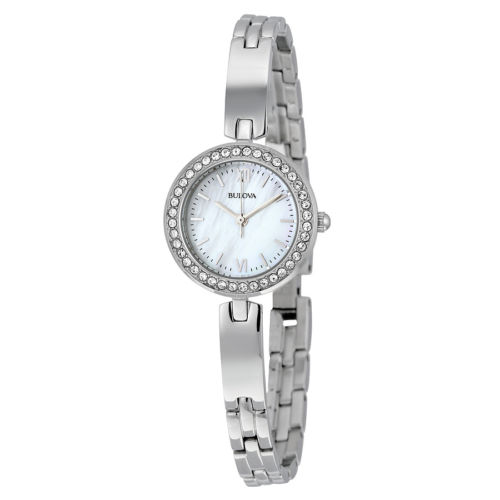 BULOVA Crystal White Mother of Pearl Dial Ladies Stainless Steel Watch, only$49.99,$5.99 shipping after using coupon code