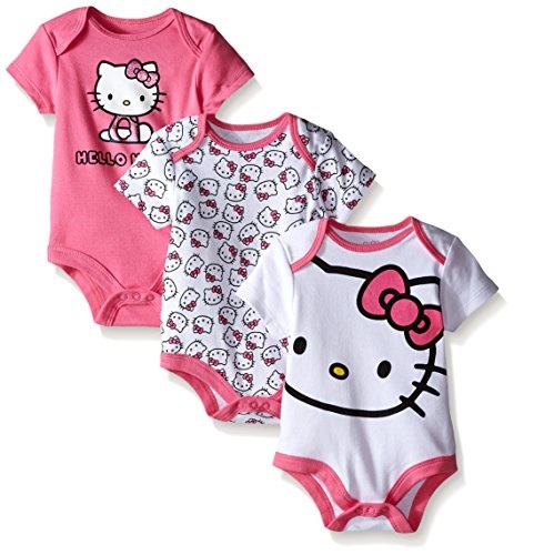 Hello Kitty Baby-Girls Bodysuits, White/Pink, 0/3 Months (Pack of 3), Only $7.15, You Save $16.85(70%)