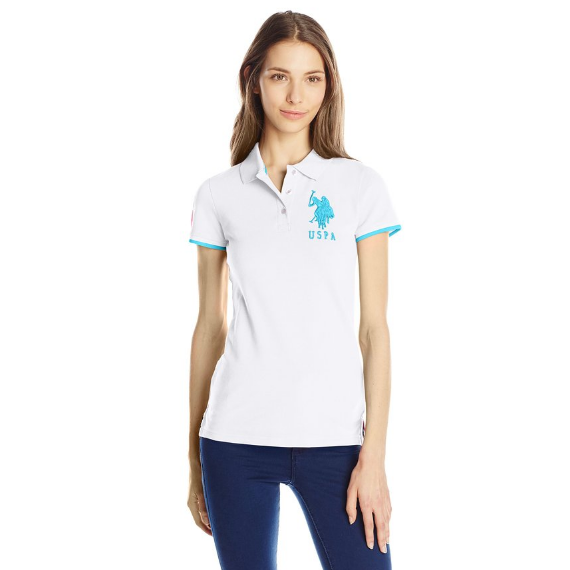 U.S. Polo Assn. Junior's Contrast Patch BP Polo Shirt, White/Teal, Medium, Only $8.60