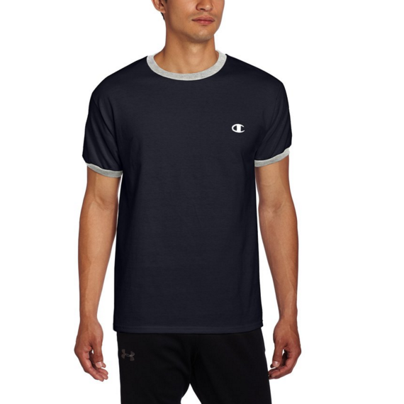 Champion Men's Jersey Ringer T-Shirt, Navy/Oxford Gray, Small, Only $8.29