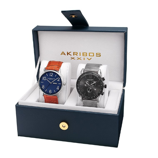 史低价！Akribos XXIV  男士 AK885SSB 石英腕表附带礼物盒（2块表），原价$845.00，现仅售$68.99，免运费！