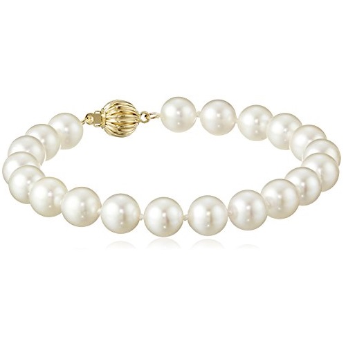 14k Yellow Gold  AA Quality Saltwater Cultured Akoya Cultured Pearl Bracelet (7.5-8mm), Only $113.13, You Save $386.87(77%)