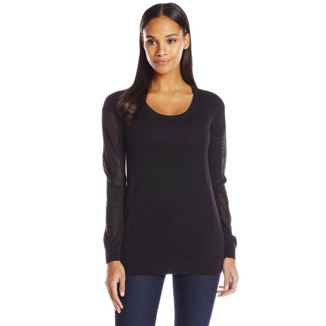 Calvin Klein Jeans Women's Modern Mesh Crew Neck, Black, Medium, Only $17.99, You Save $51.51(74%)