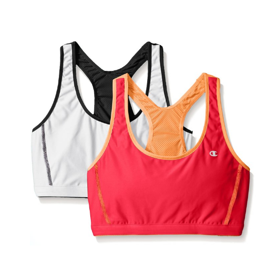 Champion Women's 2-Pack Reversible Racerback Sport Bra,White/Black/Icicle Red/Deco Orange,Small, Only $9.05, You Save $40.95(82%)