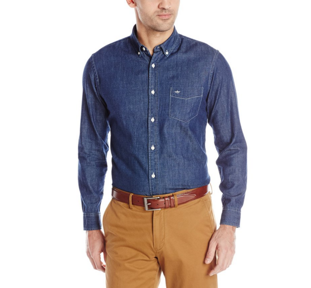 Dockers Men's Solid Chambray One Pocket Woven, Dark Indigo, Small, Only $19.99, You Save $40.01(67%)