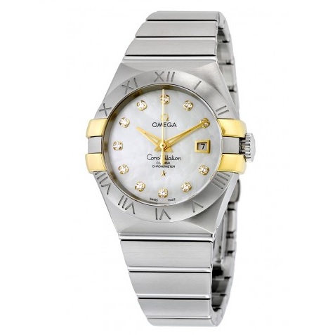 OMEGA Constellation White Mother of Pearl Diamond Steel and 18K Yellow Gold Ladies Watch Item No. 123.20.31.20.55.004, only $3495.00, free shipping after using coupon code