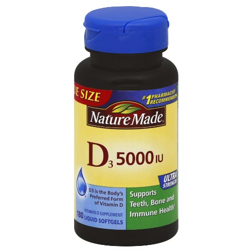 Nature Made Vitamin D3 5000 IU Ultra Strength Softgels Value Size 180 Ct, Only $12.99