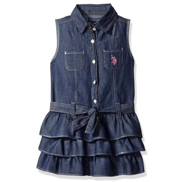 U.S. Polo Assn. Toddler Girls Sleeveless Denim Tiered Ruffle Dress, Blue, 3T, Only $13.99, You Save $24.01(63%)