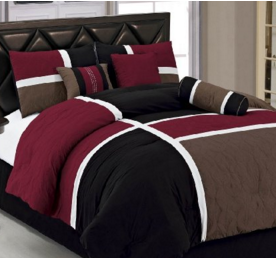 Chezmoi Collection 7-Piece Quilted Patchwork Comforter Set, Full, Burgundy/Brown/Black, Only $60.71,Free Shipping