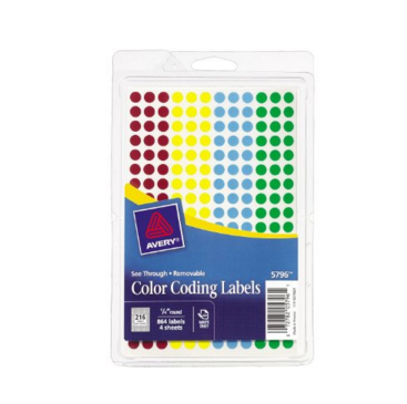 Avery Assorted Removable See-Through Color Dots, 0.25-Inch Round, Pack of 864 (5796), Only $2.99, You Save $3.72(55%)