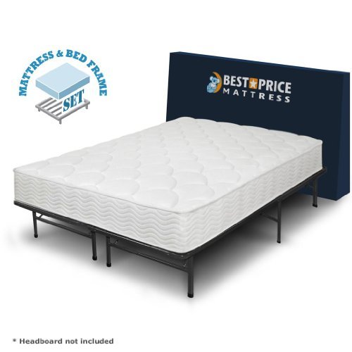 Best Price Mattress 8-Inch Tight Top iCoil Spring Mattress and Metal Platform Bed Frame Set, Queen, Only $158.99