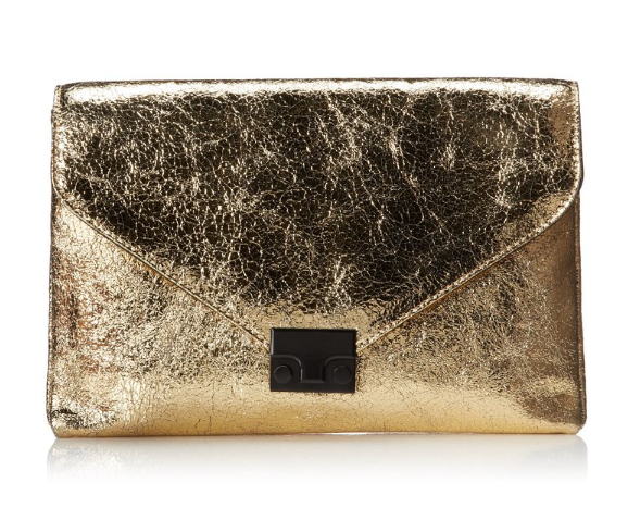 LOEFFLER RANDALL Lock Vintage Mirror Leather Clutch, Gold, One Size, Only $123.72, You Save $171.28(58%)
