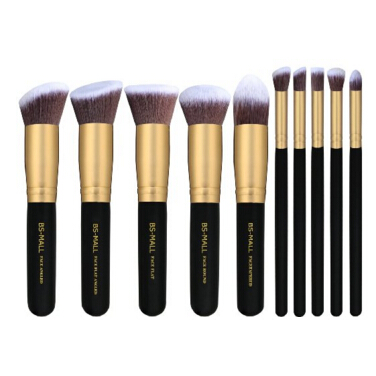 BS-MALL(TM) Premium Synthetic Kabuki Makeup Brush Set Cosmetics Foundation Blending Blush Eyeliner Face Powder Brush Makeup Brush Kit (10pcs, Golden Black) , only $6.29 after clipping coupon