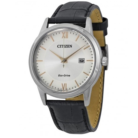 CITIZEN Eco-Drive Silver Dial Black Leather Men's Watch Item No. AW1236-03A, only $82.99, free shipping after using coupon code