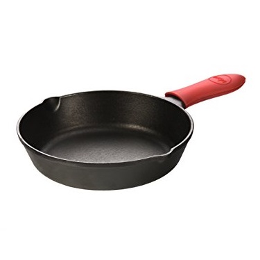 Lodge Manufacturing Company Pre-Seasoned Cast Iron Skillet with Red Mini Silicone Hot Handle Holder, 8