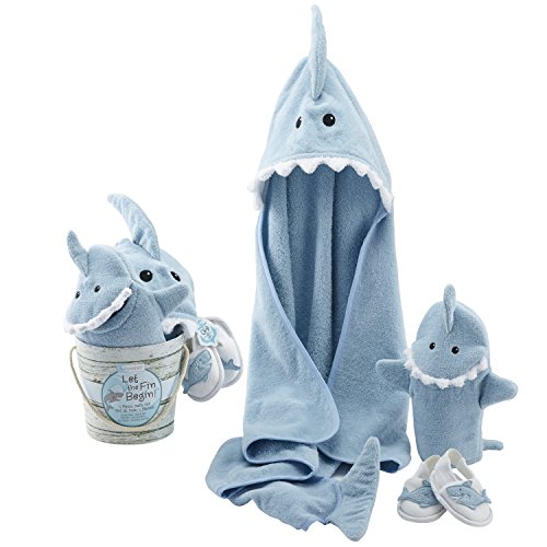 Baby Aspen超萌小鲨鱼宝宝沐浴4件套礼盒装，原价 $39.99，现仅售$26.50，免运费！