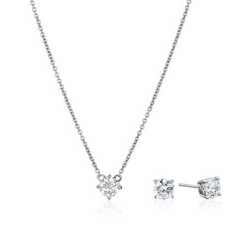 Platinum-Plated Sterling Silver Swarovski Zirconia Pendant Necklace and Stud Earrings Jewelry Set, Only $17.99
