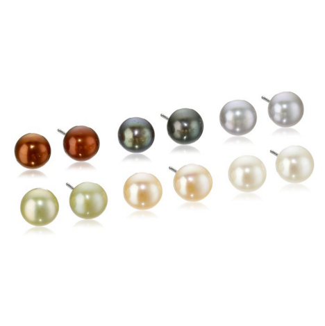 Sterling Silver AuraPearl Set of Six 7-8mm Multicolored Freshwater Cultured Pearl Button Stud Earrings, Only $37.49, You Save $62.17(62%)