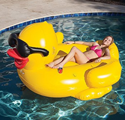 NEW FOR 2016 GAME 5000 Giant Inflatable Pool Floating Riding Derby Duck w/Cup Holders and Straps (Floatie Lounge for Adults and Kids, Larger than Swan), Only $39.99