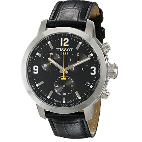 Tissot Men's TIST0554171605700 PRC 200 Chronograph Stainless Steel Watch with Black Leather Band, Only $289.99, You Save (%)
