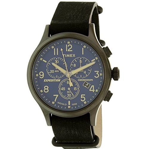 Timex Men's 'Expedition Scout Chrono' Quartz Brass and Leather Casual Watch, Color:Black (Model: TW4B042009J), Only $46.18