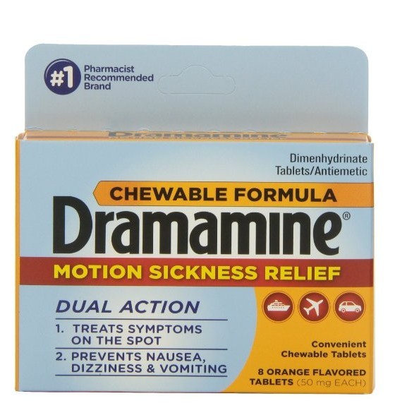 Dramamine Motion Sickness Relief Chewable Tablets, Orange Flavored, 8 Count, only $3.13, free shipping
