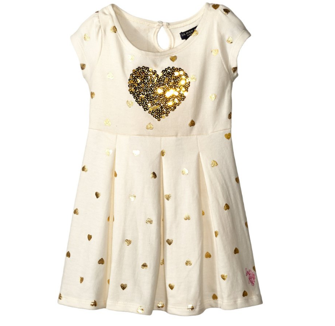 U.S. POLO ASSN. Little Girls' Metallic Heart Print French Terry Dress, Vanilla, 4, Only $11.55, You Save (%)