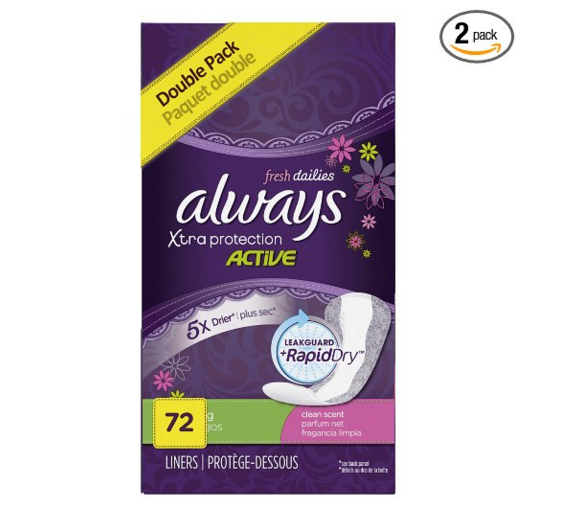 Always Xtra Protection Fresh Long Daily Liners Scented, 36 Count (Pack of 2), Only $6.55, You Save $9.44(59%)