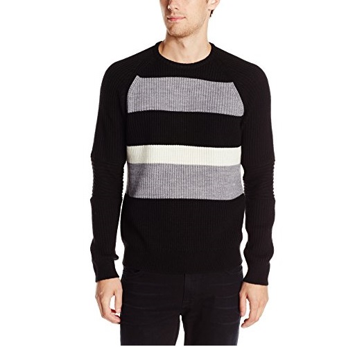 Kenneth Cole Men's Stripe Crew Neck Sweater, Black, Small, Only $22.55