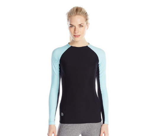 SKINS Women's A200 Thermal Long Sleeve Compression Top with Round Neck, Black/Glacier, Medium, Only $58.14, Free Shipping