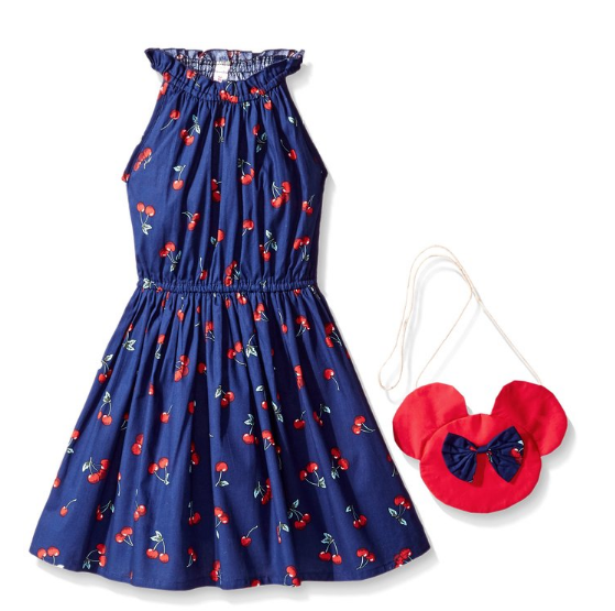 Sunny Fashion Big Girls Dress Cherry Fruit Print Cotton With Cute Handbag, Blue, 7, Only $8.99