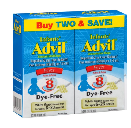 Infants' Advil 寶寶 果味 退燒消炎滴劑, 0.5盎司，2個裝，現僅$6.98, 免運費！