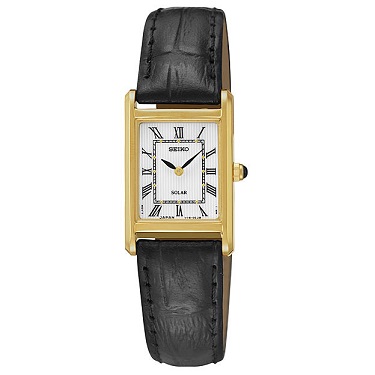 SEIKO Solar Silver Dial Black Leather Ladies Watch Item No. SUP250, only $94.99, free shipping after using coupon code