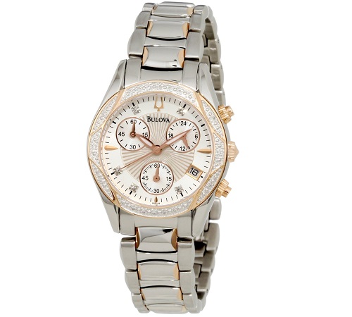 ULOVA Diamond Chronograph White Dial Two-tone Stainless Steel Ladies Watch Item No. 98R149, only  $134.99, free shipping after using coupon code