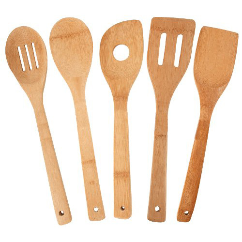 Totally Bamboo 5-Piece Utensil Set, Includes 100% Bamboo Turner, Slotted Spatula, Spoon, Single Hole Mixing Spoon, only $5.99
