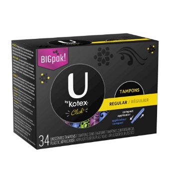 U by Kotex Click 无味卫生棉条-正常流量，34个，原价$9.57，现点击coupon后仅售$6.62，免运费