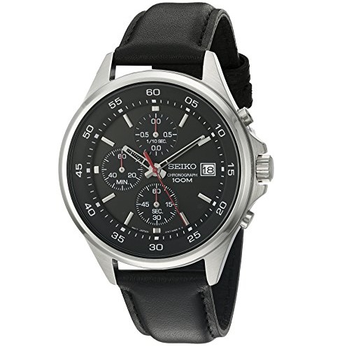 Seiko Men's 'Special Value' Quartz Stainless Steel and Leather Dress Watch, Color:Black (Model: SKS495), Only $59.99, You Save (%)