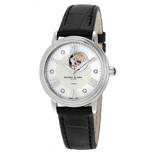 RAYMOND WEIL Maestro Automatic Skeleton Mother of Pearl Dial Diamond Ladies Watch Item No. 2627-STC-00965, only $575.00, free shipping after using coupon code