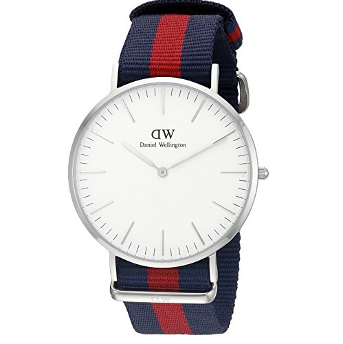 史低價！Daniel Wellington 0201DW 男士 藍紅條紋錶帶 石英錶，原價$195.00，現僅售$75.22，免運費
