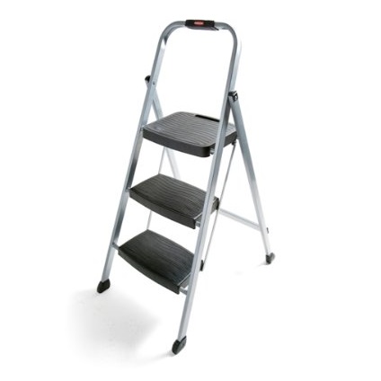 Rubbermaid RM-3W Folding 3-Step Steel Frame Stool with Hand Grip and Plastic Steps, 200-Pound Capacity, Silver Finish $33.29
