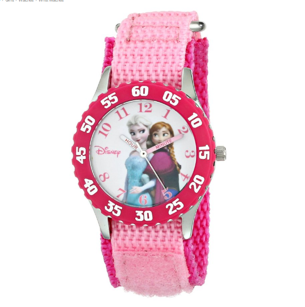 Disney Kids' W000969 Frozen Anna and Elsa Time Teacher Watch with Pink Nylon Band, Only $19.39, You Save $18.60(49%)