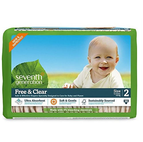 Seventh Generation Free and Clear Sensitive Skin Baby Diapers, Original Unprinted, Size 2, 36 Count (Pack of 5), Only , only$21.39, free shipping after clipping coupon and using SS