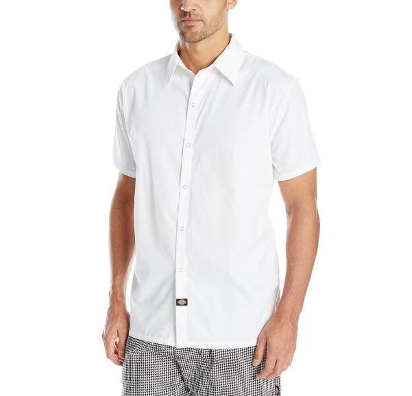 Dickies Men's  No Pocket Snap Button Cook Shirt, White, Medium, Only $10.99