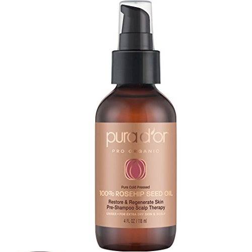PURA D'OR Rosehip Seed Oil 100% Pure & USDA Organic For Face, Hair, Skin & Nails, 4 Fluid Ounce, Only $14.99