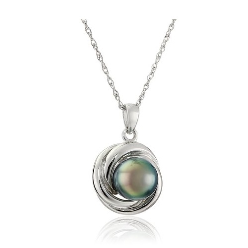 Sterling Silver Rope-Chain Necklace with 8-8.5mm Tahitian Cultured Black Pearl Love Knot Pendant, 18, only$43.99