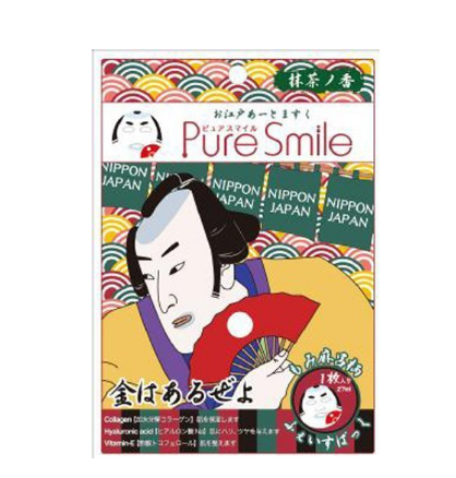 Pure Smile Japan Edo Face Mask Momi Maro Actor Collagen & Ha Mask with Green Tea Scent 1pc Very Fun Japan Cosmetics, Only $6.00