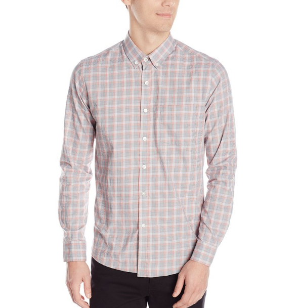 Kenneth Cole New York Men's Long Sleeve Slim Button Down Collar Promo Shirt, Blaze Combo, Medium, Only $15.59
