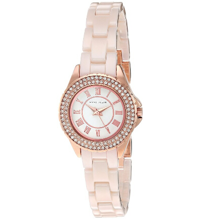 可直郵！ Anne Klein 女款粉色陶瓷石英時裝腕錶  特價僅售$121.12