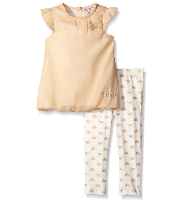 Juicy Couture Girls' Shimmer Georgette Gold Top with Printed Leggings Set for only $8.77